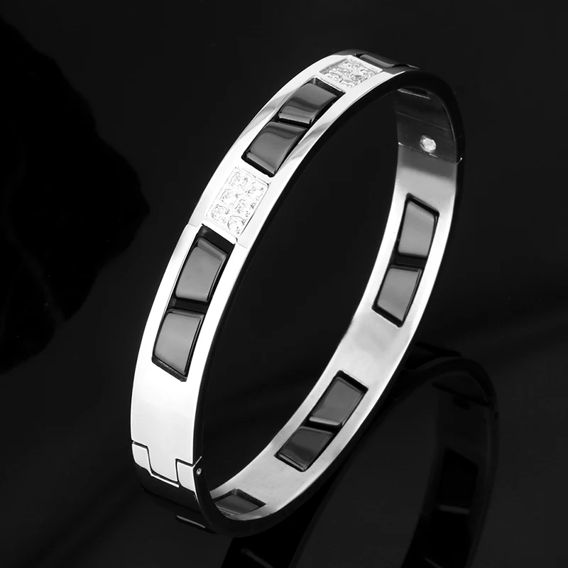 Black White Ceramic Stainless Steel Bracelet For Women 2018 New Arrival Crystal Rhinestone Women Bracelet Wedding Gift