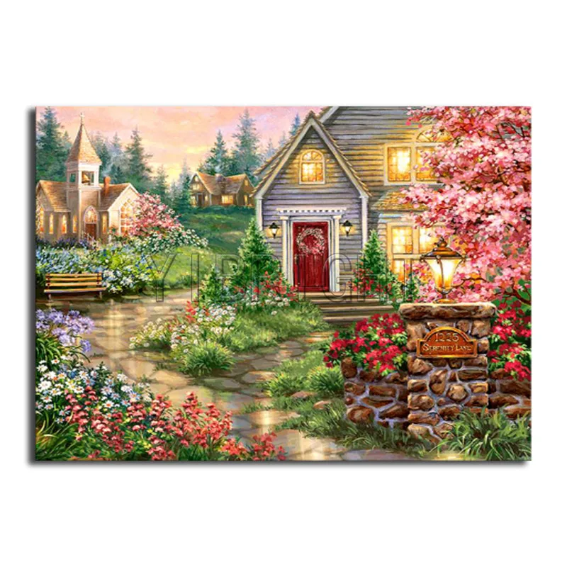 DIY 3D Diamond mosaic house Full Round Diamond painting village Flower Full Square Diamond embroidery Cross stitch landscape