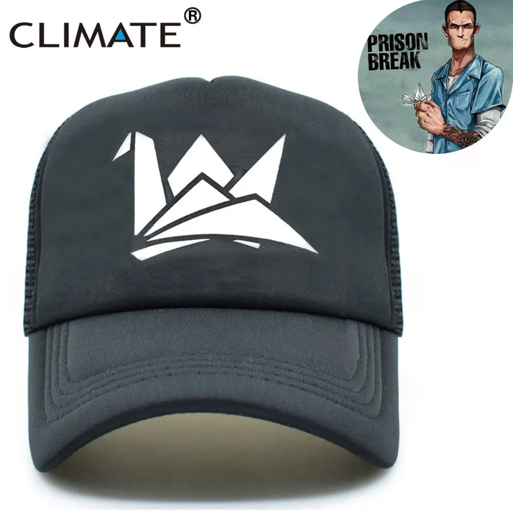 CLIMATE Prison Paper Crane Black Trucker Caps Fox River Summer Cool Cap Break Michael Scofield Fans Mesh Summer Trucker Caps Hat