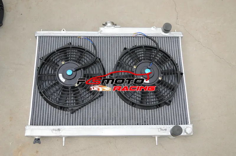 52MM All Aluminum Radiator + Fan For Nissan Skyline R33 R34 GTR GTS-T RB25DET Manual MT