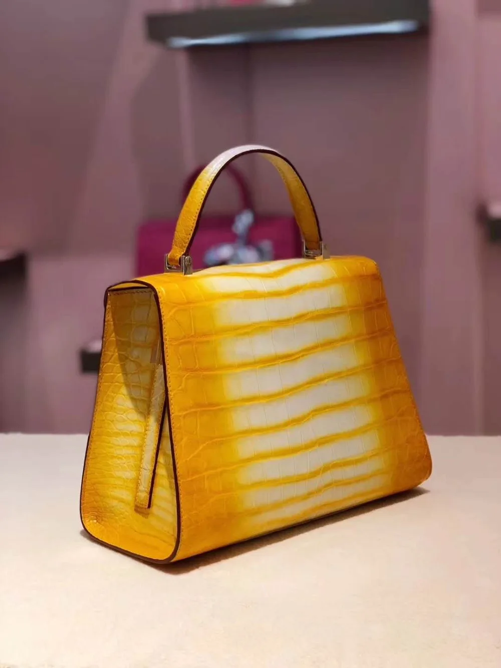 2018 new 100% genuine real crocodile skin lady shoulder bag women tote bag top handle contrast colors top handle shoulder bag