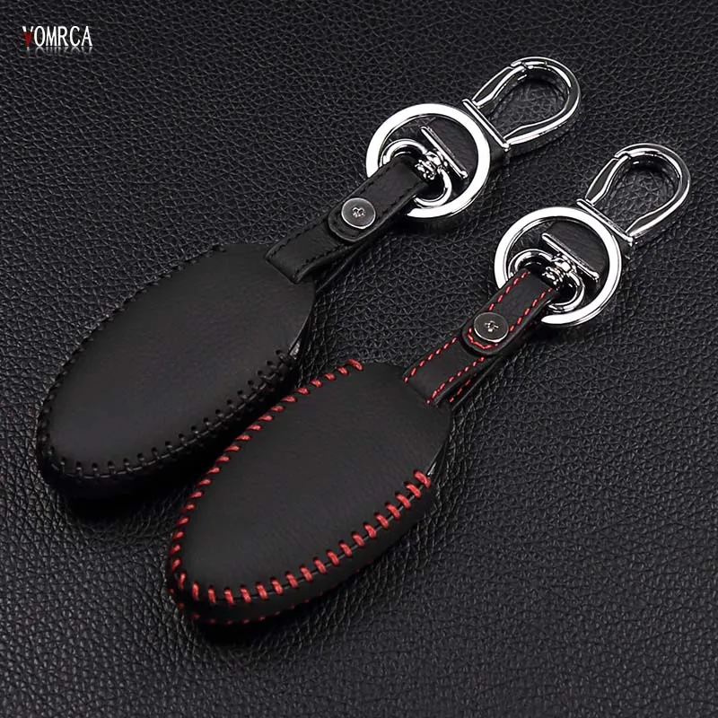 Leather Key Covers Case For Nissan Qashqai Pathfinder Versa Tidda Murano Rogue X-Trail Smart Car Key Jacket With Keychains