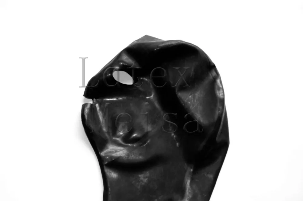 3D design women's Latex hoods pen eyes and mouth without back zip in black color