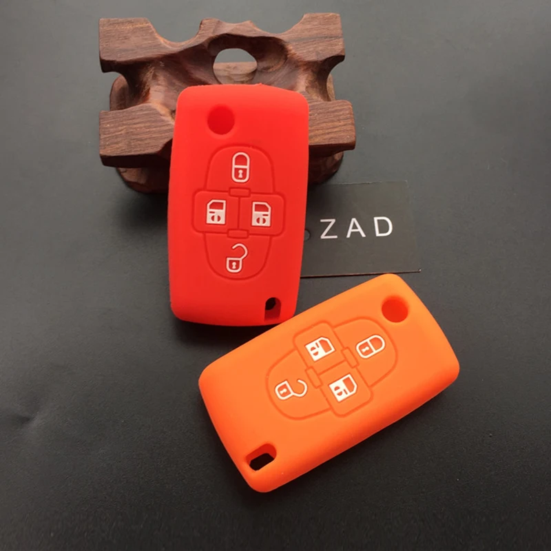 ZAD Silicone rubber car key case cover set holder for Peugeot 1007 for Citroen C8 4 Buttons Remote Key protect case Shell