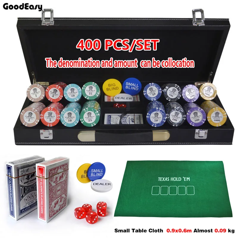 200/300/400PCS/SET 15.5g AOM Poker Chips Sets Clay Casino Chips Texas Hold'em Chip Set With Leather case&Table Cloth&Button Set