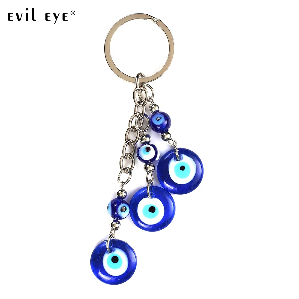 Evil Eye Classic 3 blue glass evil eye keychain pendent high quality simple keyring jewelry accessories wholesale EY5043