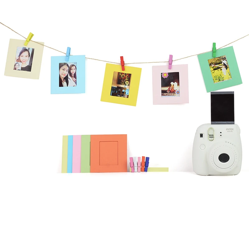 DIY Mini Paper Photo Frame With Mini Colored Clothespins And Twine -Fit Instax Mini Film for storing precious photos