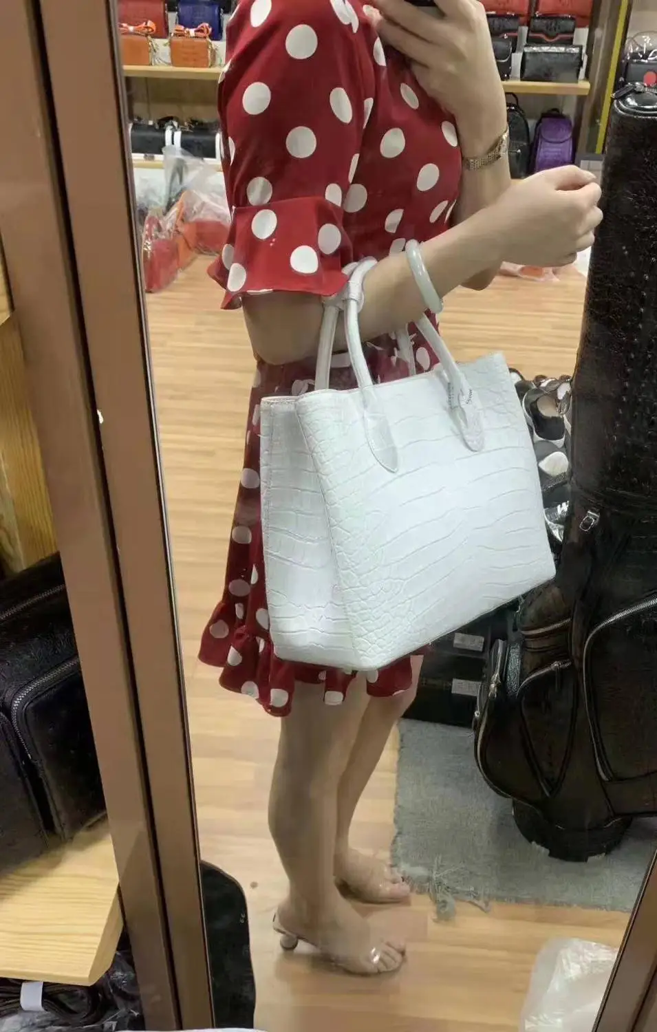 100% genuine crocodile skin leather women tote handbag matt belly crocodile skin pink beige color stock with cow lining