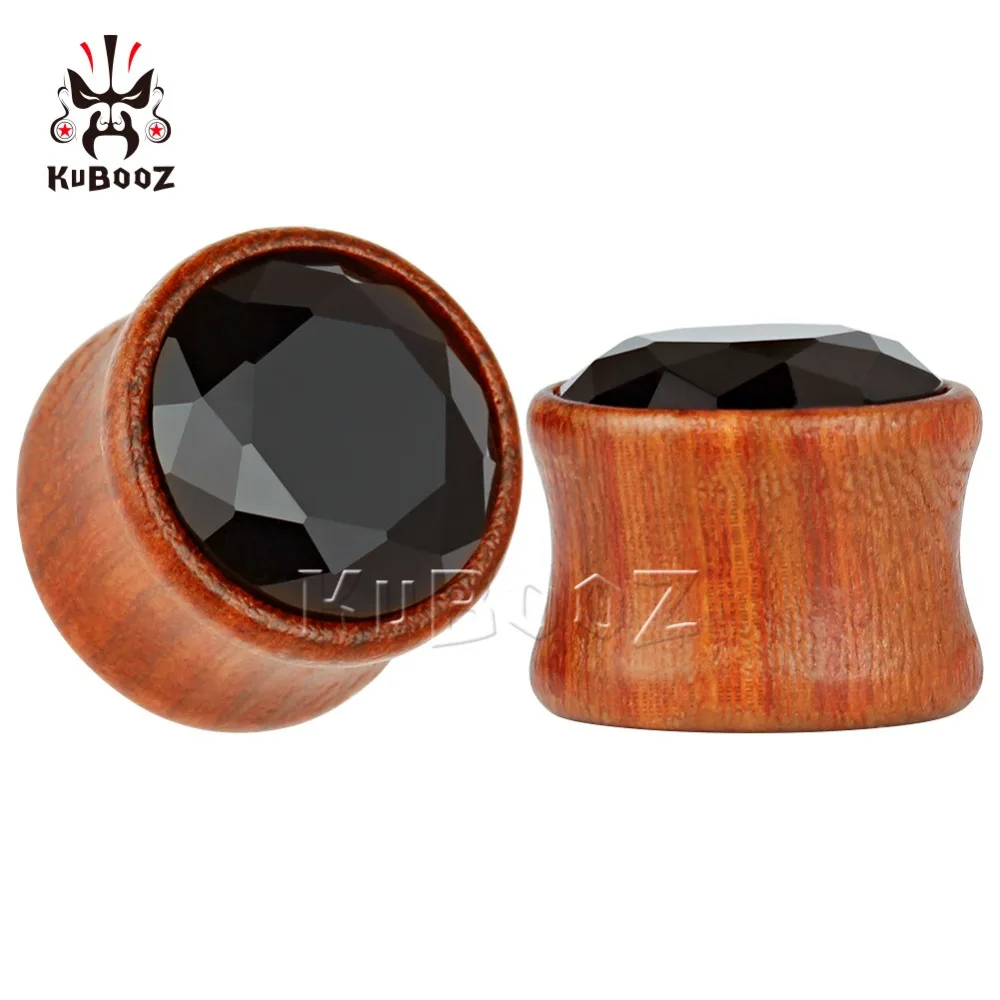 KUBOOZ piercing zircon ear plugs wood tunnels body jewelry expander 4 colors available pair selling 2pcs lot gauges