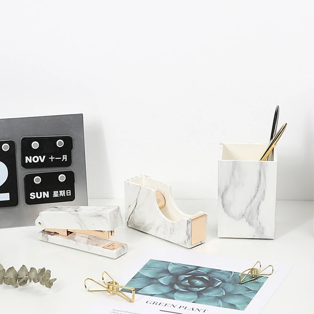 "Kit de papelaria branco de mármore,