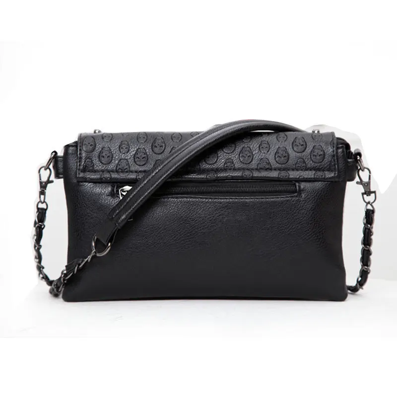 JIEROTYX Fashion Women PU Leather Skull Handbag Shoulder Bag Woman 2022 New Sexy Chains Female Bag Black Skeleton Rivet Good