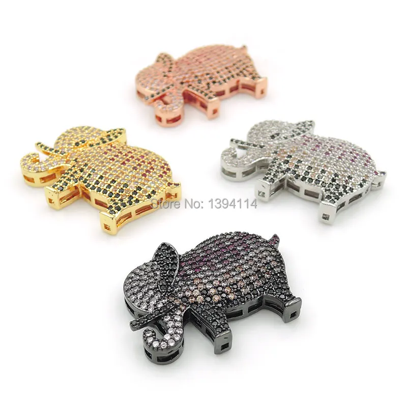 30*22*5mm Micro Pave Clear&Yellow&Red&Black CZ Elephant Flat Beads Fit For Making DIY Bracelets Or Necklaces Jewelry