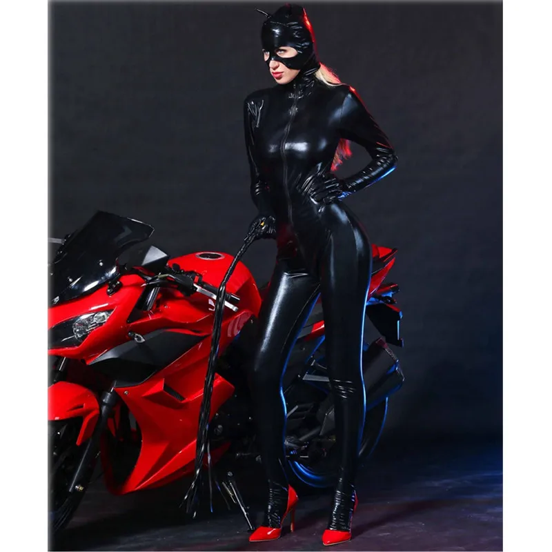 Latex Catsuit Faux Leather Cat Women Jumpsuit wetlook Stretch PVC Bodysuit Lingerie gay fetish Costume body sexy hot erotic suit