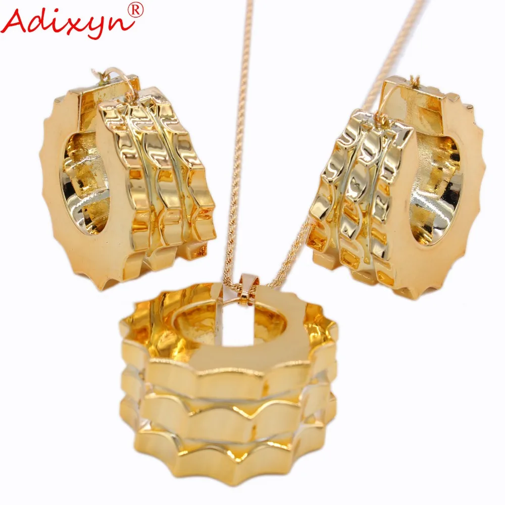 Adixyn Two Desigh Square Earrings/Pendant/Necklace Rose Gold Color Jewelry Set For Women Gifts N031915