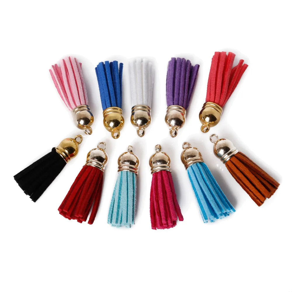 35mm Mix Color Suede Tassel For Keychain Cellphone Straps Jewelry Charms 10pcs Leather Tassel With Metal Caps DIY Accessories