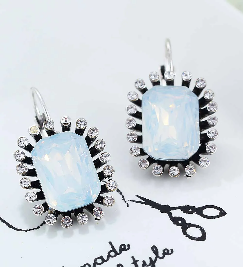 YaYi White Opalescence Glass Rhinestone Earring Women's Fashion Ancient Silver Earrings gems Earrings For Women Girl