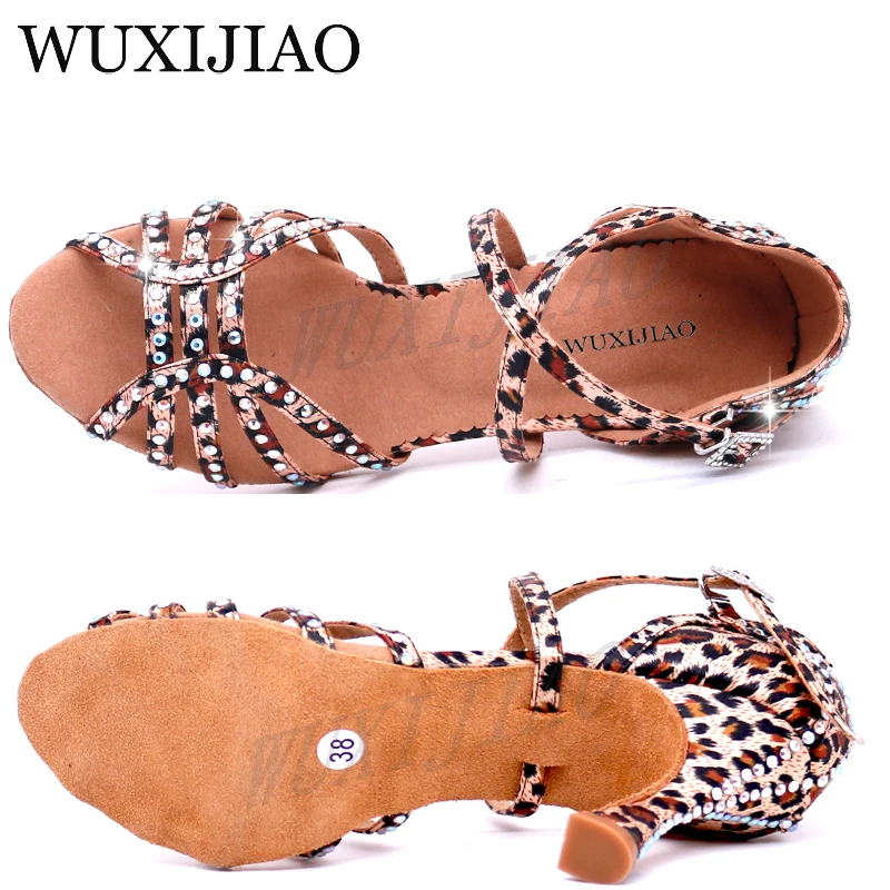 WUXIJIAO New Latin Dance Shoes Women\'s Shoes For Ballroom Dancing Woman Flash Cloth Collocation Shine Rhinestone 5cm-10cm