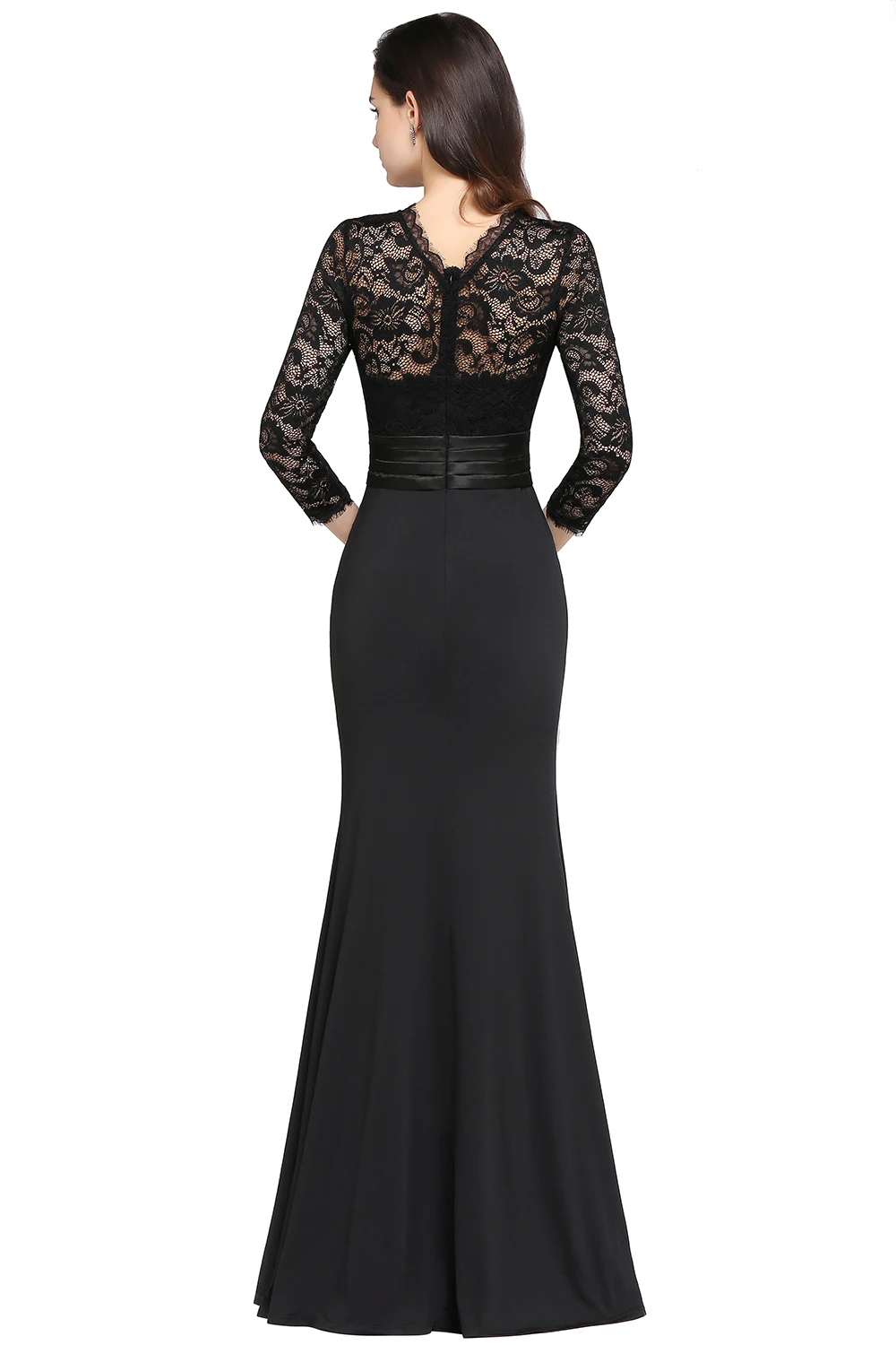 New Mermaid Black Lace Evening Dresses Three Quarter Robe De Soiree Longue Formal Evening Gown