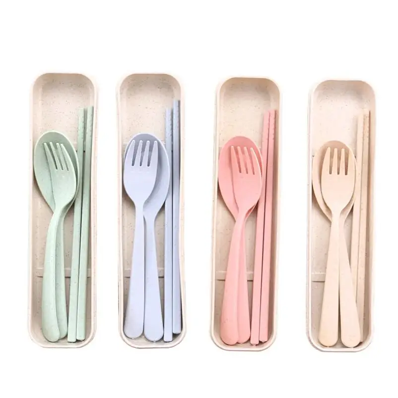 Portable Wheat Straw Spoon Fork Chopsticks Set Tableware Eco-friendly Reusable Travel Camping Cutlery Set LX6790