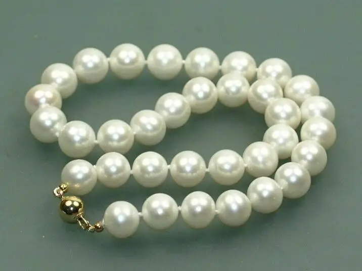 

Beautiful 9-10 mm white fresh water round pearls necklace 18" 36"AAA