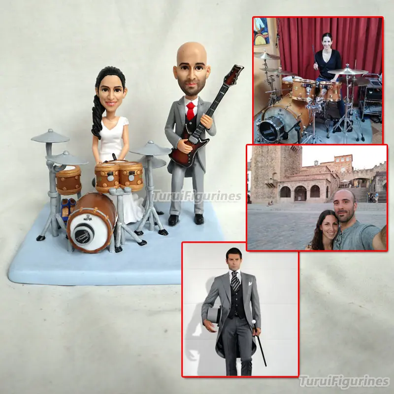 play drum set kit hand made personalised bobblehead custom wedding cake topper sculpture gay lesbian straight cake topper