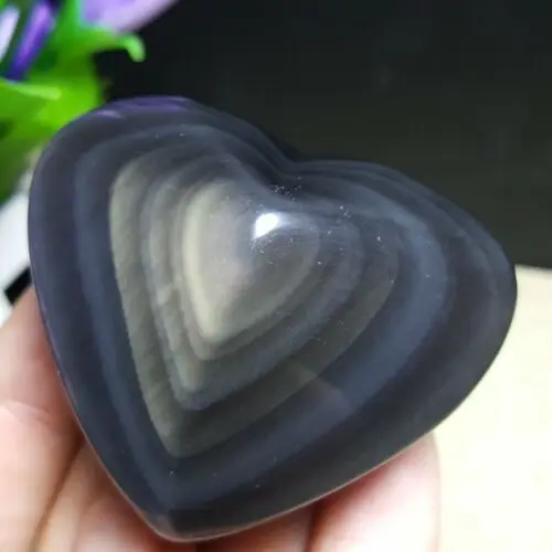 130-160g Rainbow Natural Obsidian Cat Eyes Quartz Crystal Heart shaped Healing