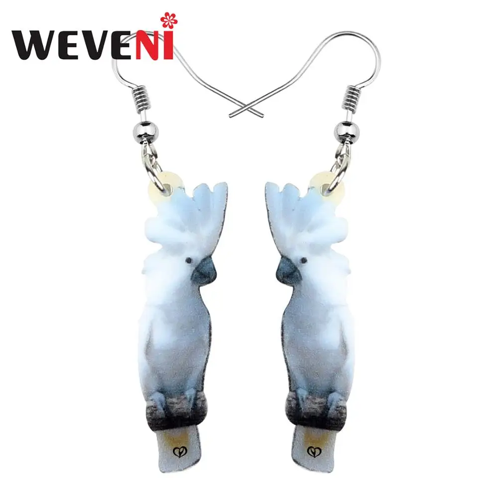 WEVENI Acrylic White Umbrella Cockatoo Women Earrings Dangle Drop Fashion Jewelry for Girls Earring Gift Charms Lots Decoration