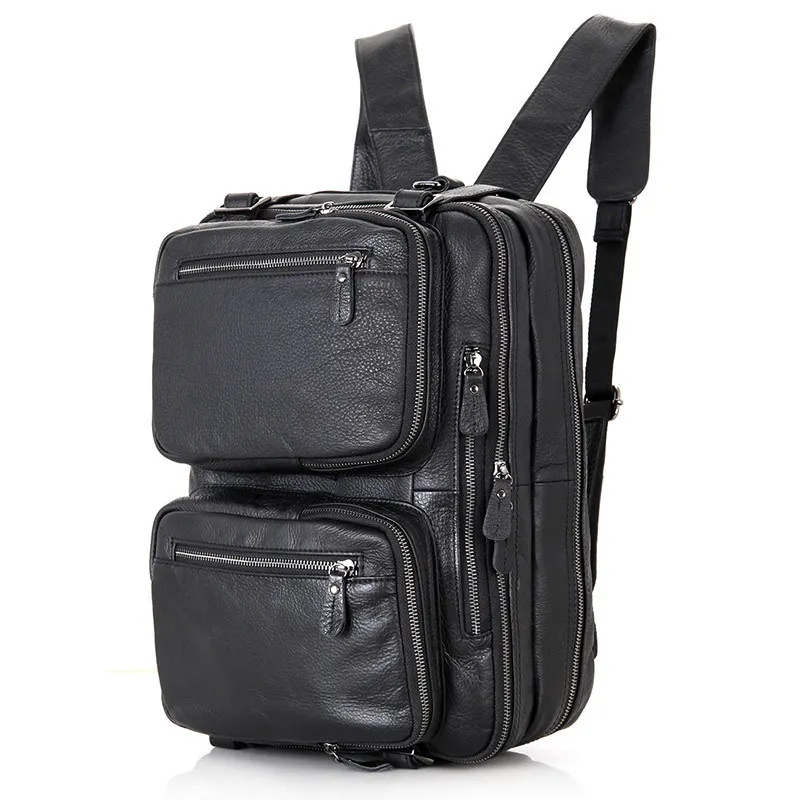 Nesitu High Quality Large Capacity Black Genuine Leather Women Men Backpack Travel Bags Men's Portfolio Shoulder Bags M7014