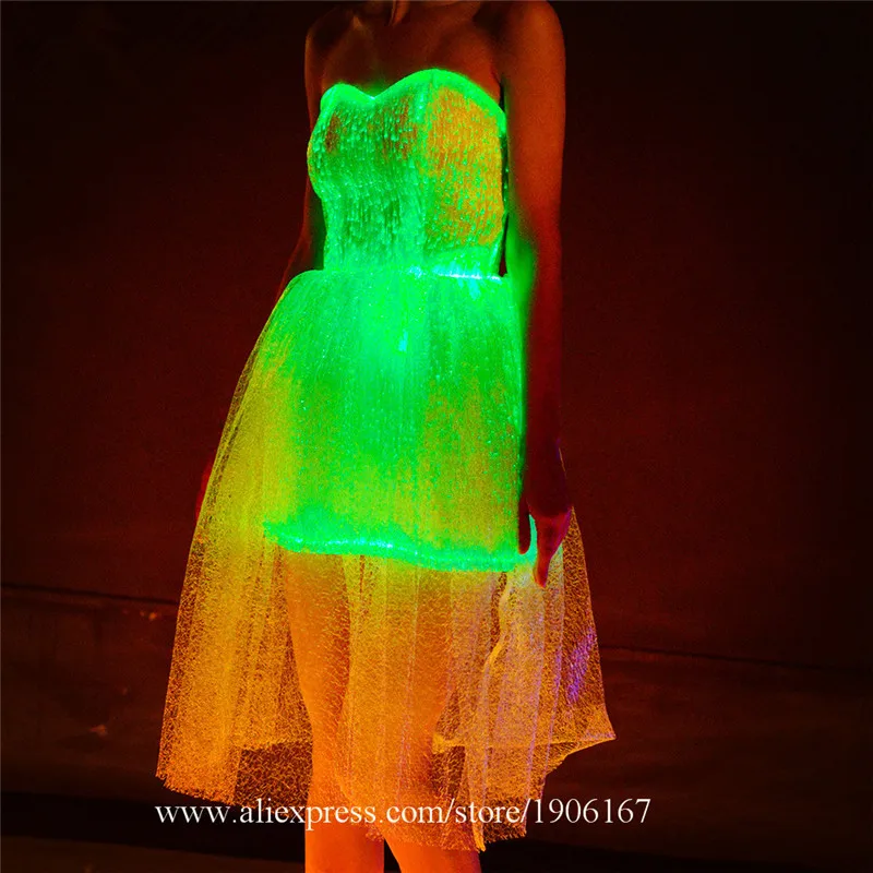 Led Colorful Luminous Party Evening Dress Music Festival Concert Wedding Costume Fiber Optic Lighting Masquerade Led Clothes