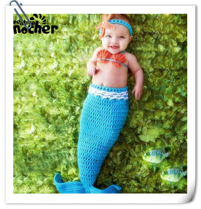 

Baby Photography Props Accessories Wool Knitted Mermaid Costume Headwear+Bra+Tail 3pcs/set Baby Photo Props Newborn Fotografia