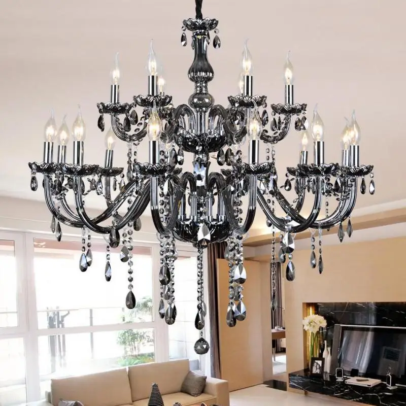 salon Bar black glass chandelier Restaurant Professional lighting 12-18 head pendant Crystal chandeliers large industrial light