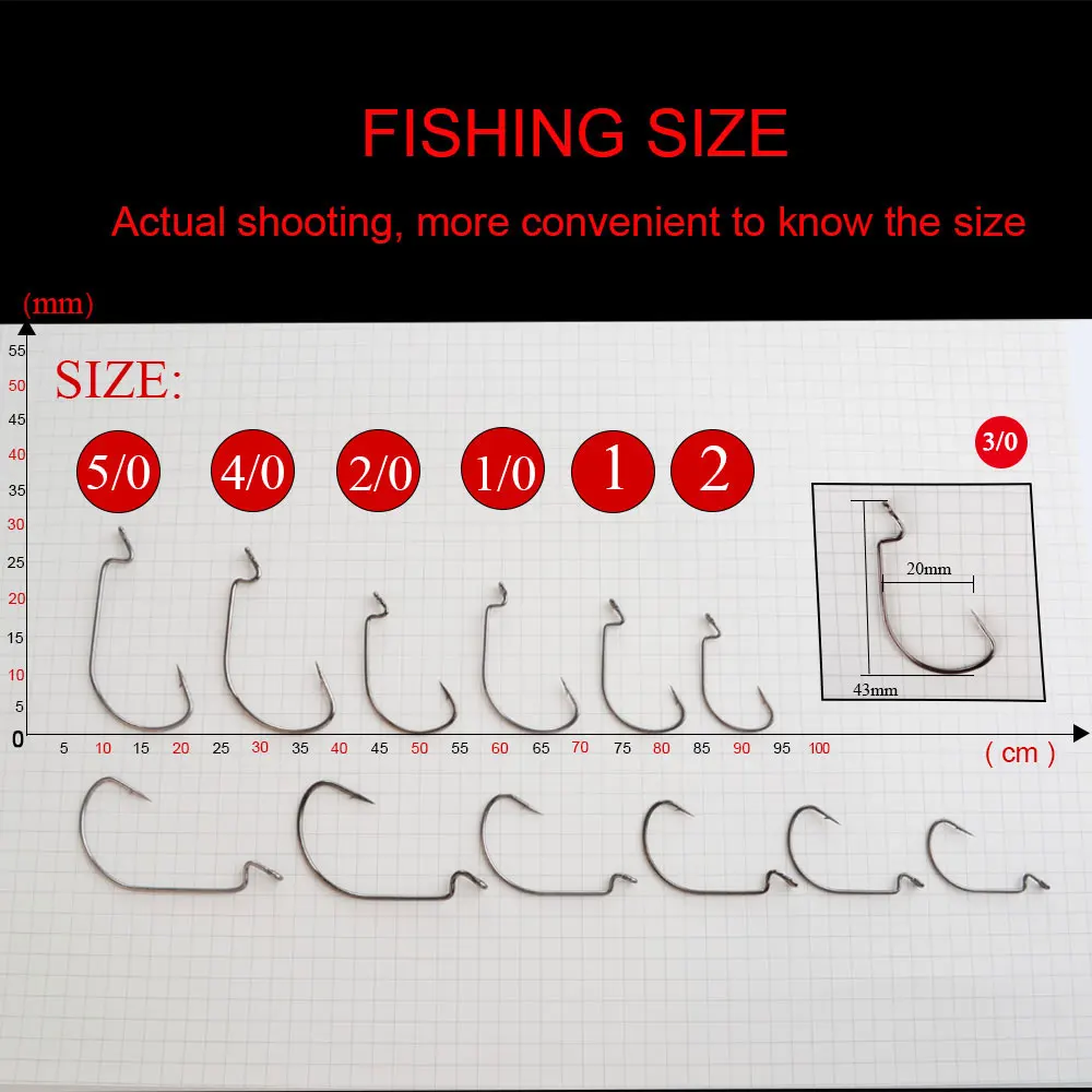 NGB 50PCS Worm Hook Offset Shank Black Nickel Fish 97074 Jig Head Lure Carp Fishing Carbon Steel Barbed Fish Hooks With Ringed