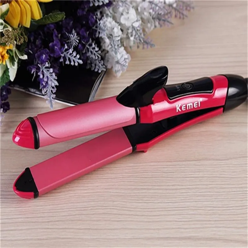 2 In 1 Electic Hair Curl Iron Ceramic Straightener Wave Flat Wand Styling Roller Straighter Hairstyling LCD Curler Tongs Crimple