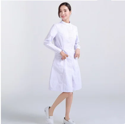 Doctors serving long-sleeved white coat female nurse winter Slim waist overalls Long sleeve  lab coat  pharmacy Overalls