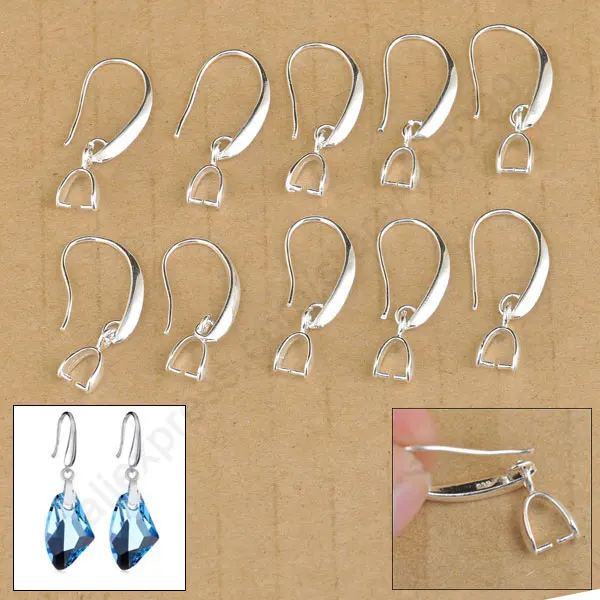 Stcok 20PCS Jewelry Findings Real Pure 925 Sterling Silver Jewelry Earring Bail Pinch Smooth Hook Ear Wires For Crystal