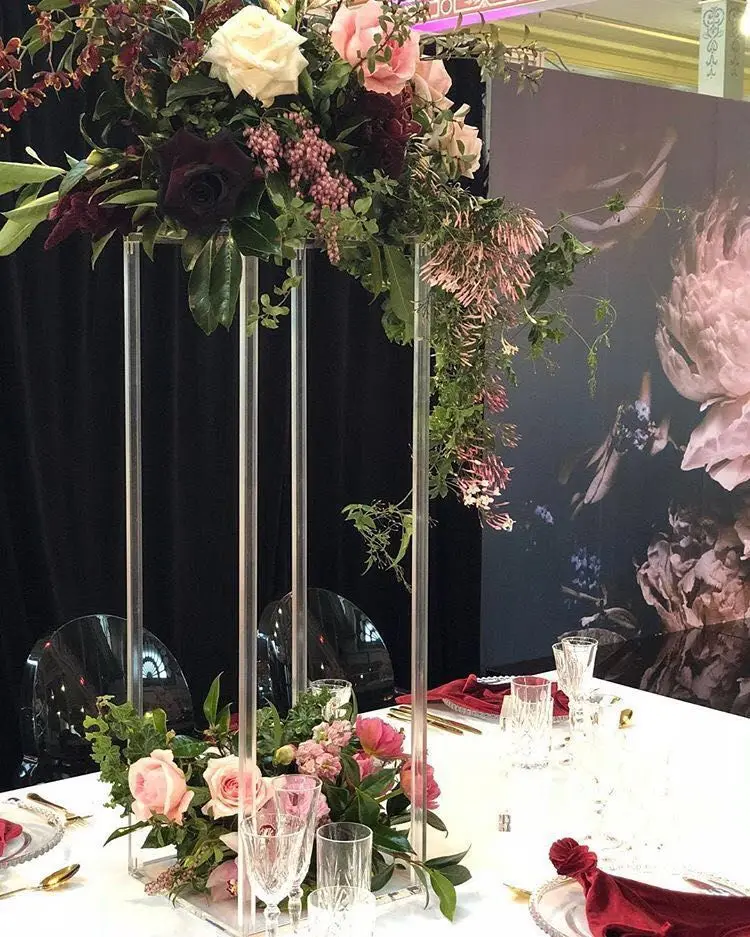 

2019 hot sell and new model 80cm(H) Wedding acrylic Crystal Table Centerpiece Square Table flower stand Wedding Decoration