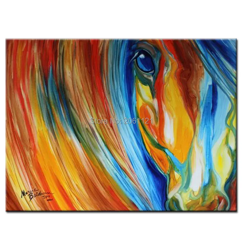 Hand Painted horse Canvas Wall Art orange blue Oil Painting colorful designed Modern Abstract animal Picture for Living Room