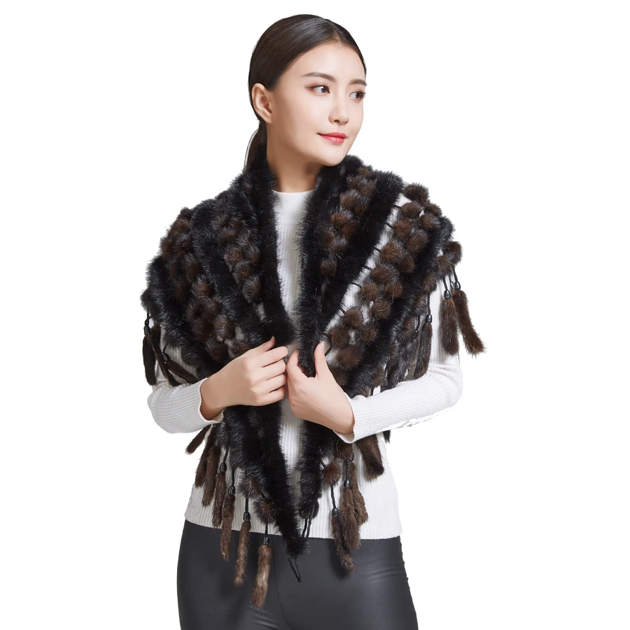 Winter Women Mink Fur Shawl Scarf Natural Color Fashion Beautiful Warm Keep warm head
