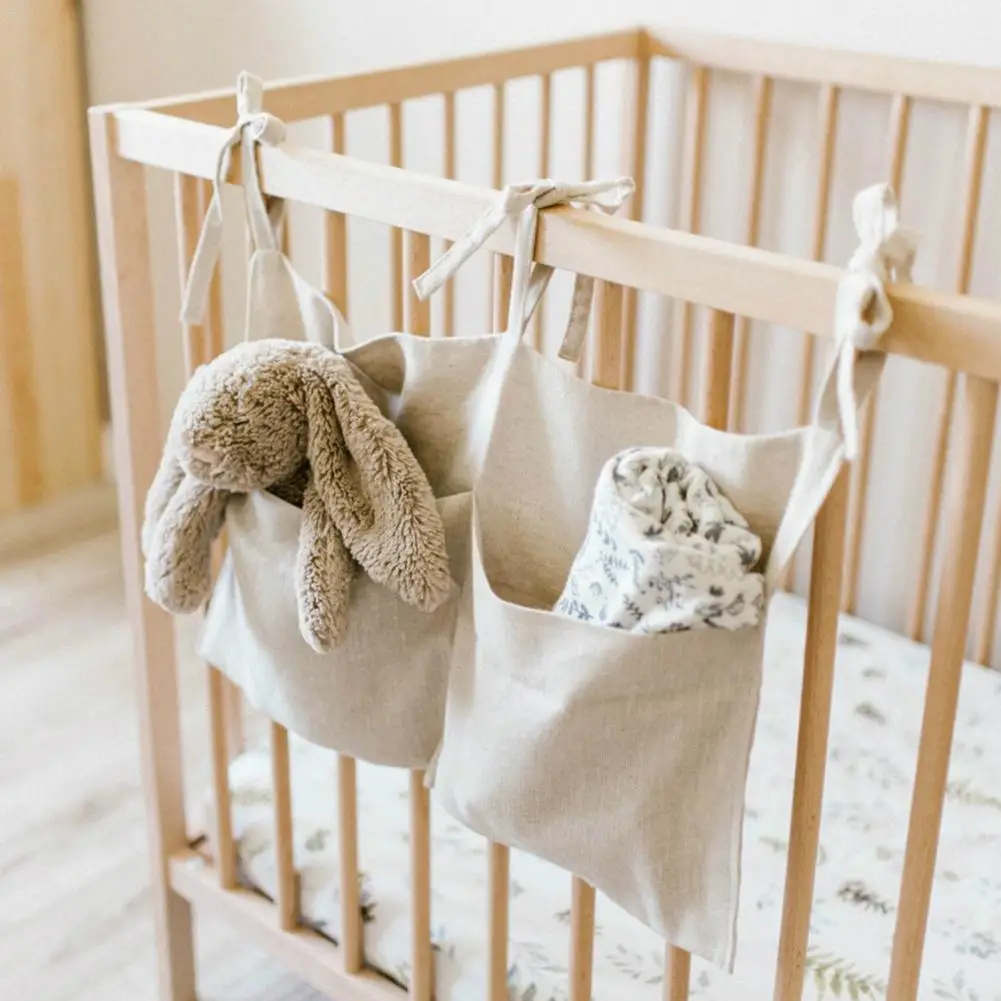 Baby Crib Pocket Nursery Organizer Solid Bedside Toys Hanging Storage Bag Descr Cot Bed Baby Cotton Crib Organizer Toy Diaper