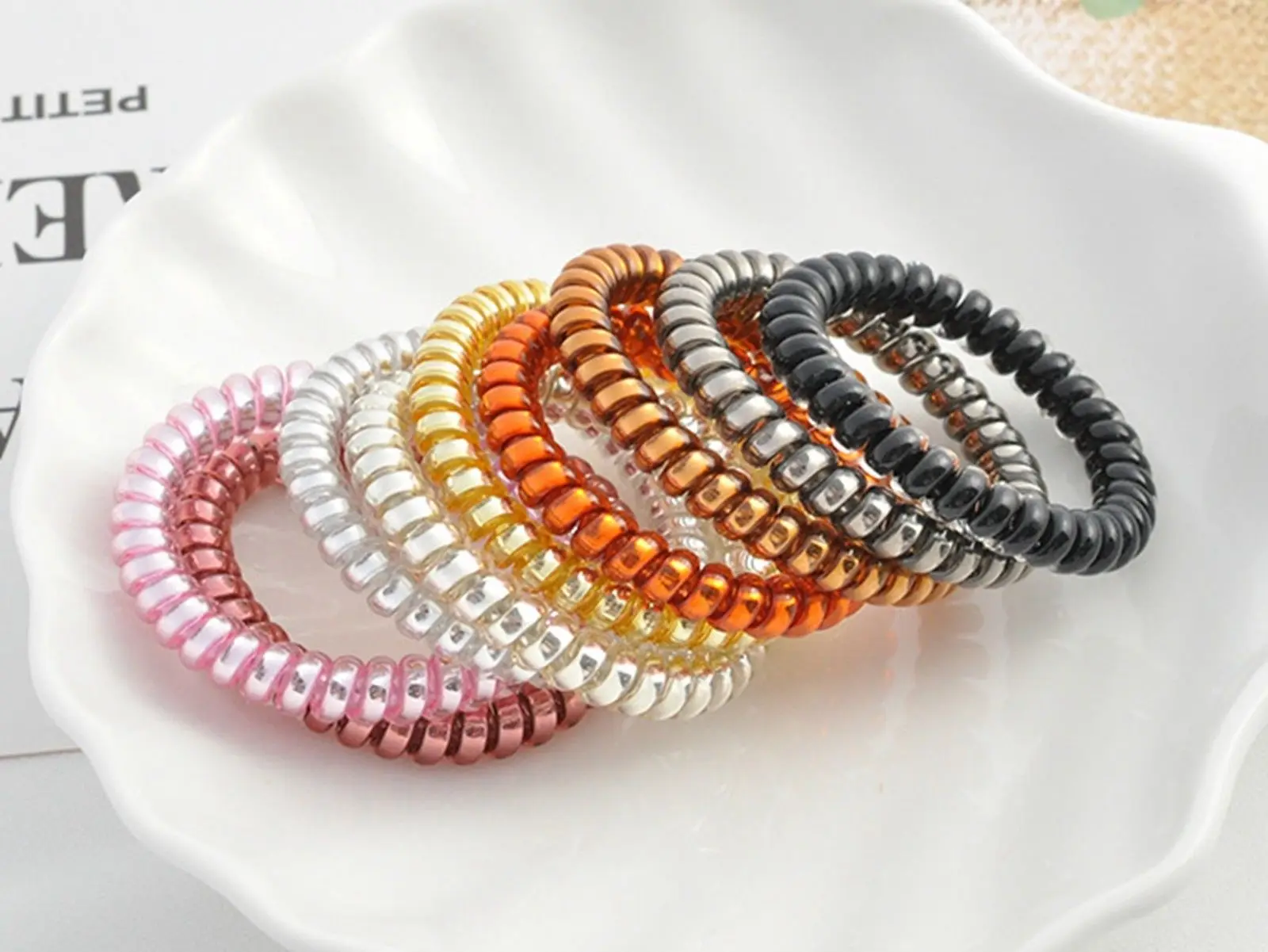 10 Spiral Coil Jelly Thin Elastic Hair Scrunchies Telephone Cord Ponytail Holder