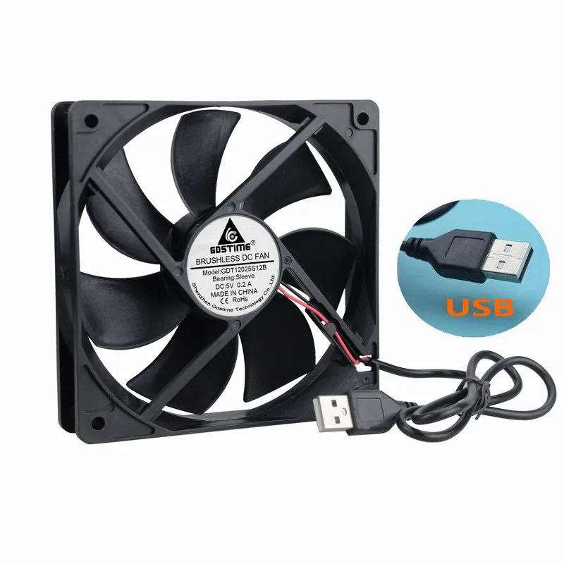 

Gdstime 2 Pieces 0.2A 1500RPM DC 5V USB Powered 120mm*120mm*25mm Motor Cooler 12cm PC Computer Cooling Fan 120mm x 25mm 12025