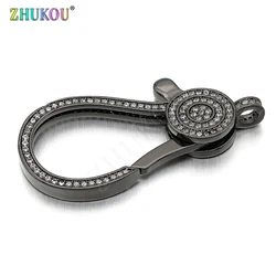 24*50mm Brass Cubic Zirconia Lobster Clasps Hooks for Diy Jewelry Findings Accessories, Mixed Color, Hole: 3.5mm, Model: VK62