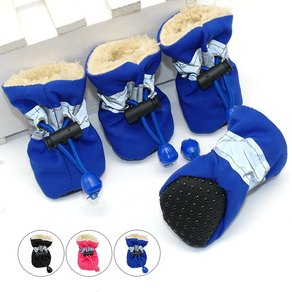 

4pcs Waterproof Winter Pet Dog Shoes Anti-slip Rain Snow Boots Footwear Thick Warm For Small Cats Dogs Puppy Dog Socks Booties