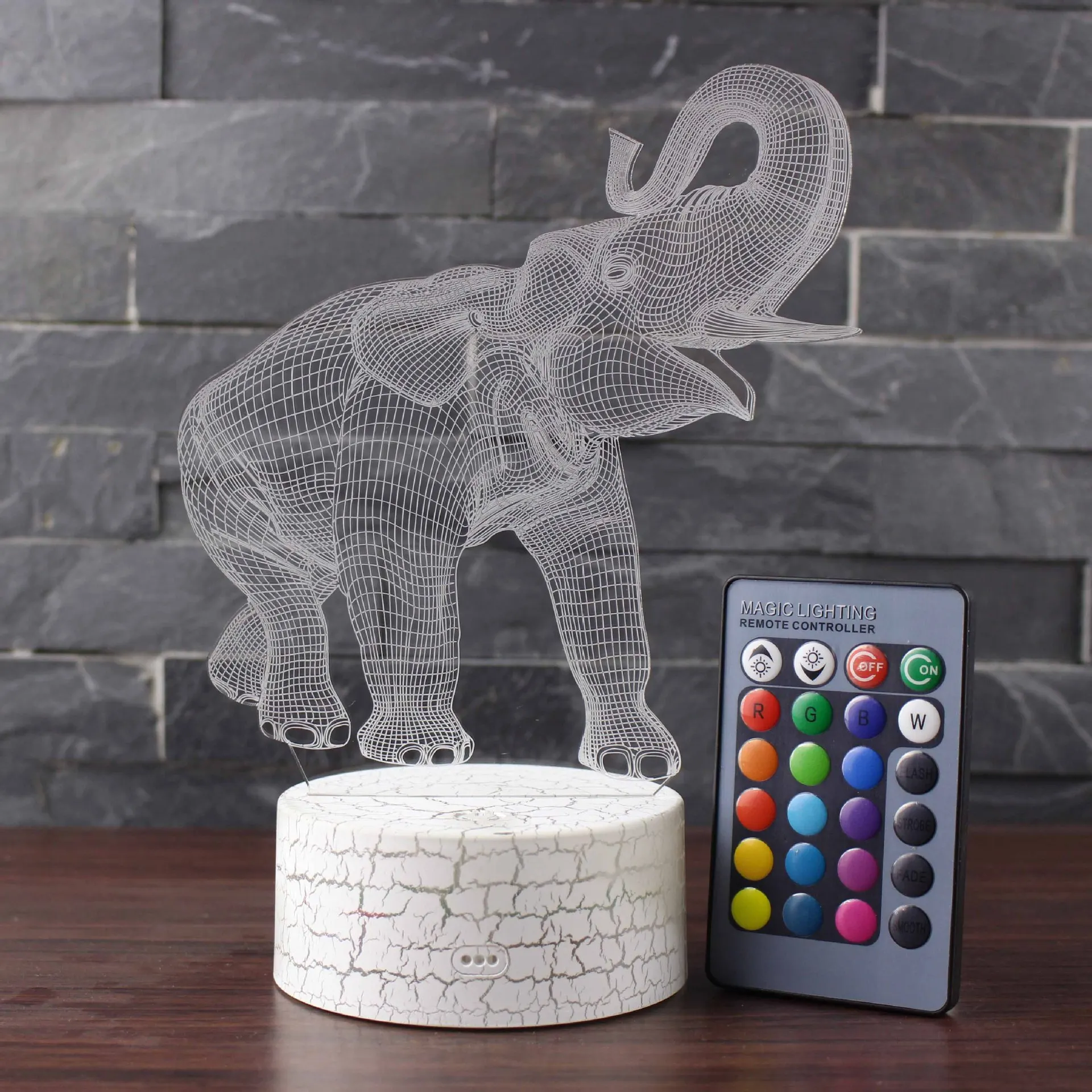 Elephants 3d Colorful Led Lamp Acrylic Board Night Light Usb Plug In Smart  3d Led Lamp White base Lovely 7 color change Light