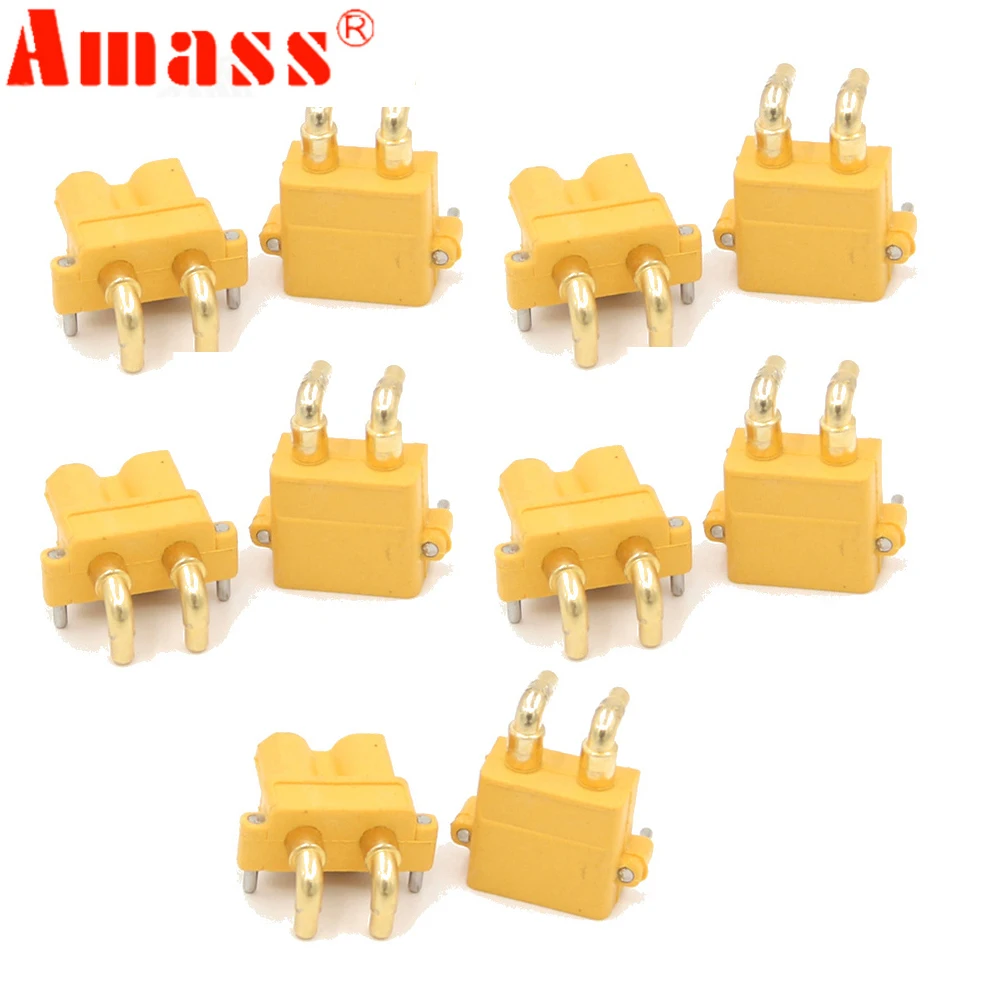 10 x Amass XT30PW ESC Motor PCB board plug Banana Golden XT30 Upgrade Right Angle Plug Connector for RC mode (5 Pair )