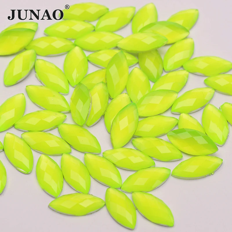 JUNAO 7*15mm Neon Yellow Color Flatback Decoration Rhinestone Horse Eye Crystal Strass Applique Non Hotfix Stones for Crafts