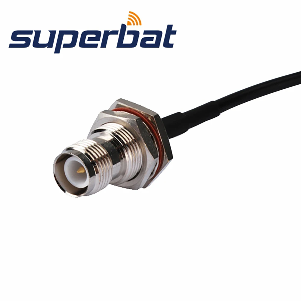 Superbat RP-TNC Female Bulkhead with O-ring to CRC9 Right Angle 3G Pigtail Cable RG174 15cm