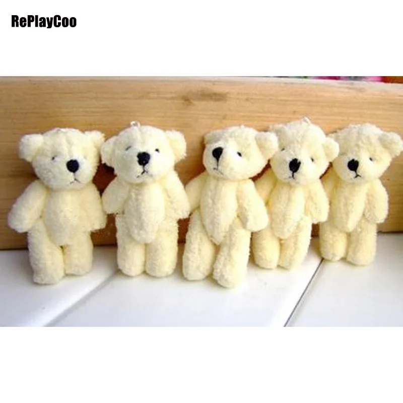 100Pcs/Lot Mini Teddy Bear Stuffed Plush Toys 6cm Small Bear Stuffed Toys Black nose white pelucia Pendant Kids Birthday Gift109