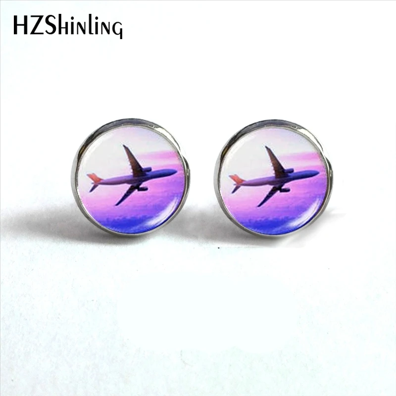 ED-0051 New Arrival Airplane Stud Earrings Pilot Aviation Earring Traveler Gift Stewardess Earrings Bronze Round Jewelry