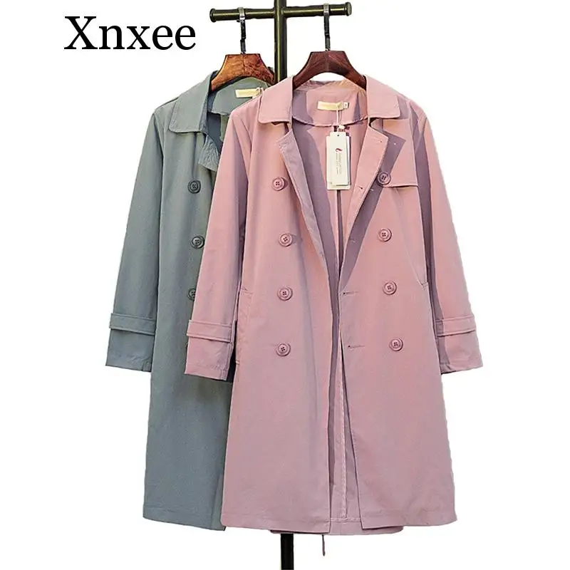 

Xnxee Cotton Trench Coat Women 2019 Spring Autumn Solid color Double-breasted Long Windbreaker Casual Tops